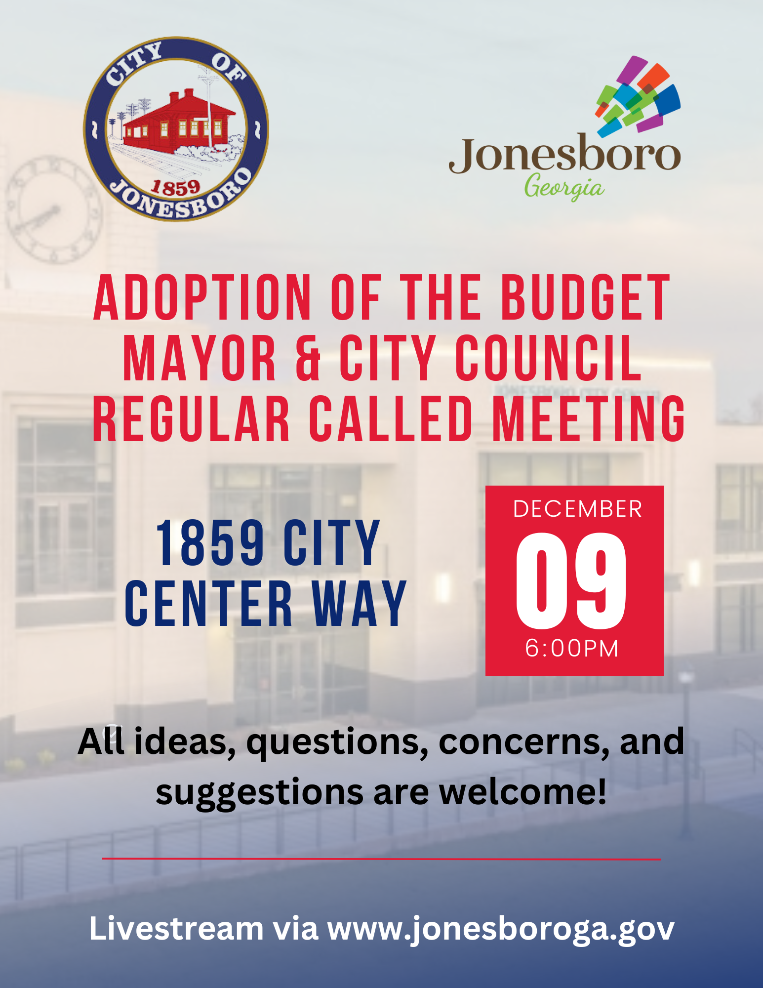 Adoption of Budget and City Council Meeting